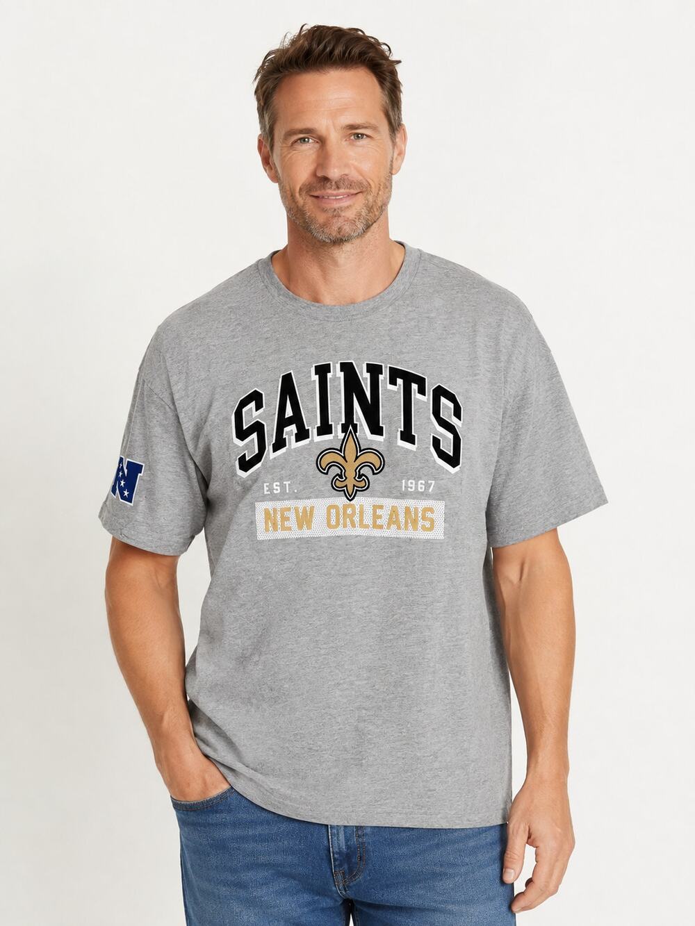 NFL New Orleans Saints Short Sleeve T Shirt Heather Grey Mens Size 2XL New